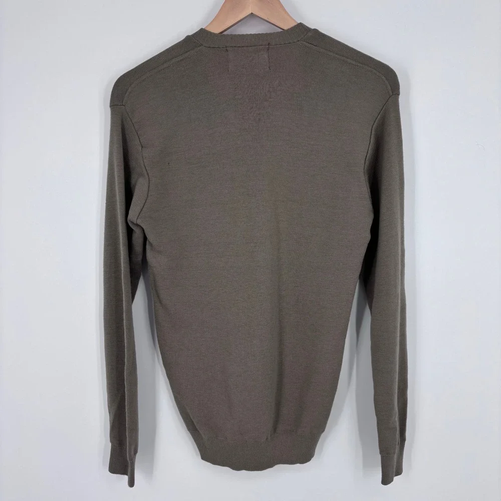 VTG 70s Gulmarg Beauty V-Neck Wool Sweater Mens S (Tag 36) Olive Brown *FLAWS